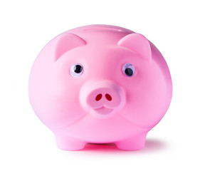 Pink piggy bank onwhite background with clipping path