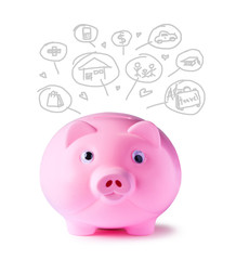 Pink piggy bank and icons design