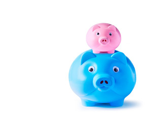 Piggy bank family on white background