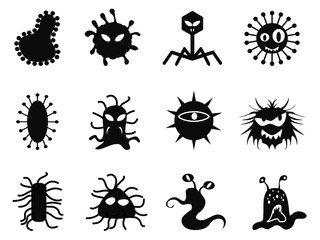 black virus icons set