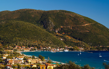 Panoramic view of Vasiliki village on Lefkada island, Greece