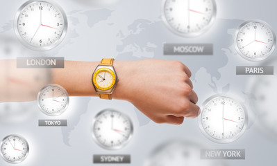 Clocks and time zones over the world concept
