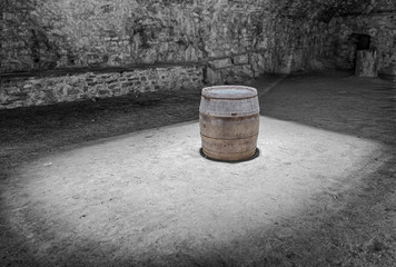 Cellar and wine barrel under the light