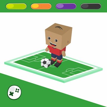 soccer block isometric cartoon character