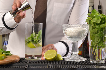 Barman preparando coctel de mohito.