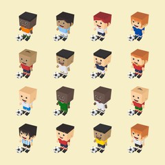 soccer block isometric cartoon character