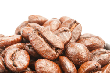 roasted coffee beans isolated on white background.