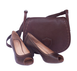 Naklejka premium brown female bag with shoes and scarf