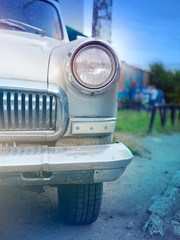 Headlight retro car, closeup, instagram effect