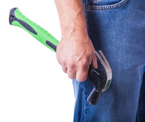 male hand holding a hammer