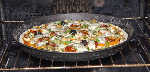 Pizza in an oven