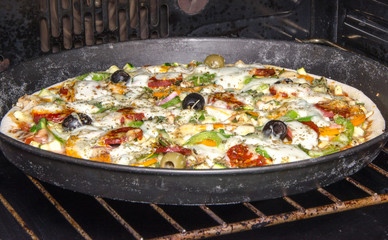 Pizza in an oven