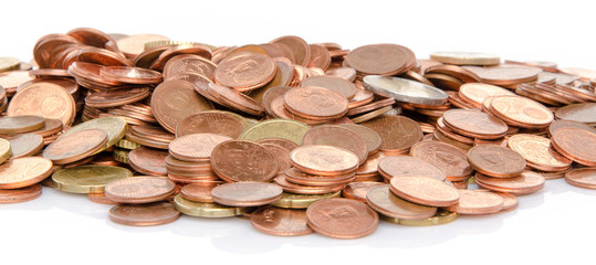 Growth concept with a green small plant planted in coins