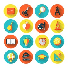 set of school icons, brightly colored
