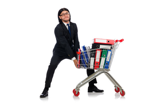 Man with business folders isolated on white