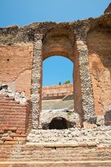 Ruins of the Greek Roman Theater, Taormina, Sicily, Italy