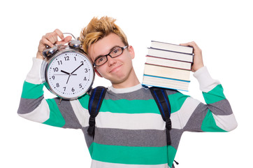 Student missing his deadlines isolated on white