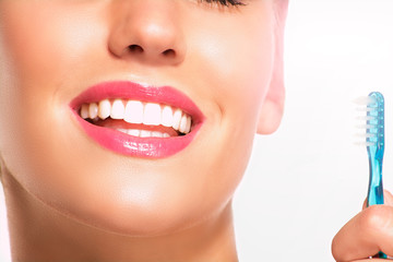 Closeup of smiling woman with perfect white teeth