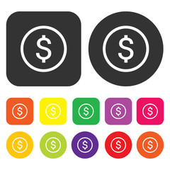 Dollar icon. eCommerce symbol. Round and rectangle colourful 12