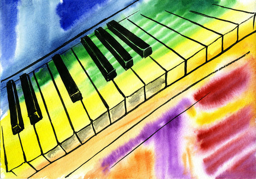 watercolor drawing of piano