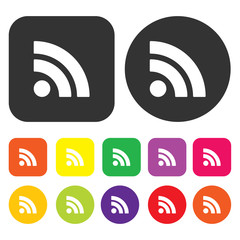 RSS Feed icon. eCommerce symbol. Round and rectangle colourful 1
