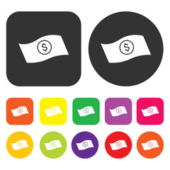 Banknote icon. Accounting symbol. Round and rectangle colourful