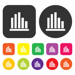 Bar graph icon. Accounting symbol. Round and rectangle colourful