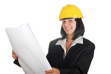 Happy young female architect working at the company