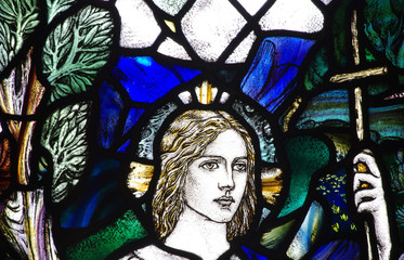 Fototapeta premium Jesus the good sheperd in stained glass