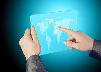 Businessman pushing shopping cart