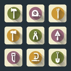 Six flat working tools icons