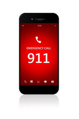 mobile phone with emergency number 911 isolated over white