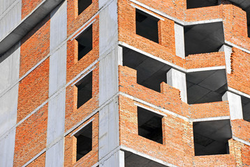 Building construction site from concrete and brick