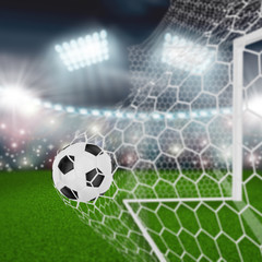 soccer ball in goal net
