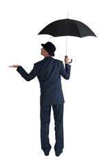 businessman with umbrella isolated on a white