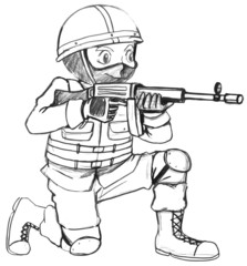 A sketch of a soldier with a gun