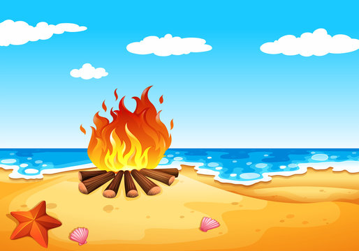 A campfire at the beach