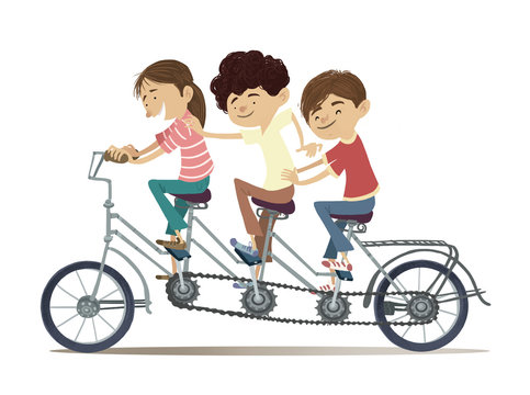 niños en triciclo