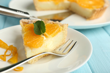 Piece of homemade orange tart