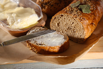 Baked bread and toast with fresh butter,