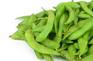 Green soybeans on white background