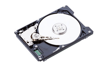 Harddisk drive (HDD) with top cover open isolated on white