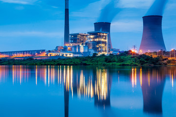 power plant by night