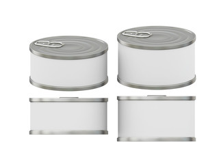 Short cylindrical white label  tin can with pull tab, clipping p