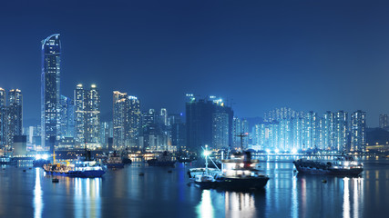Hong Kong harbor at night