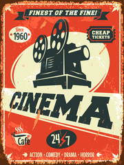 Grunge retro cinema poster. Vector illustration.