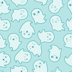 Seamless kawaii cartoon pattern with cute ghosts.
