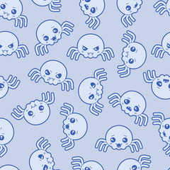 Seamless kawaii cartoon pattern with cute spiders.