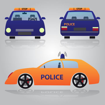 color police car from front, back and side view eps10