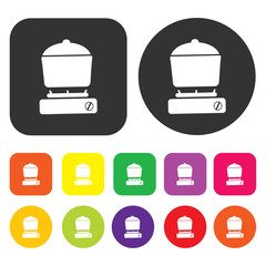 Gas stove icon. Kitchen symbol. Round and rectangle colourful 12